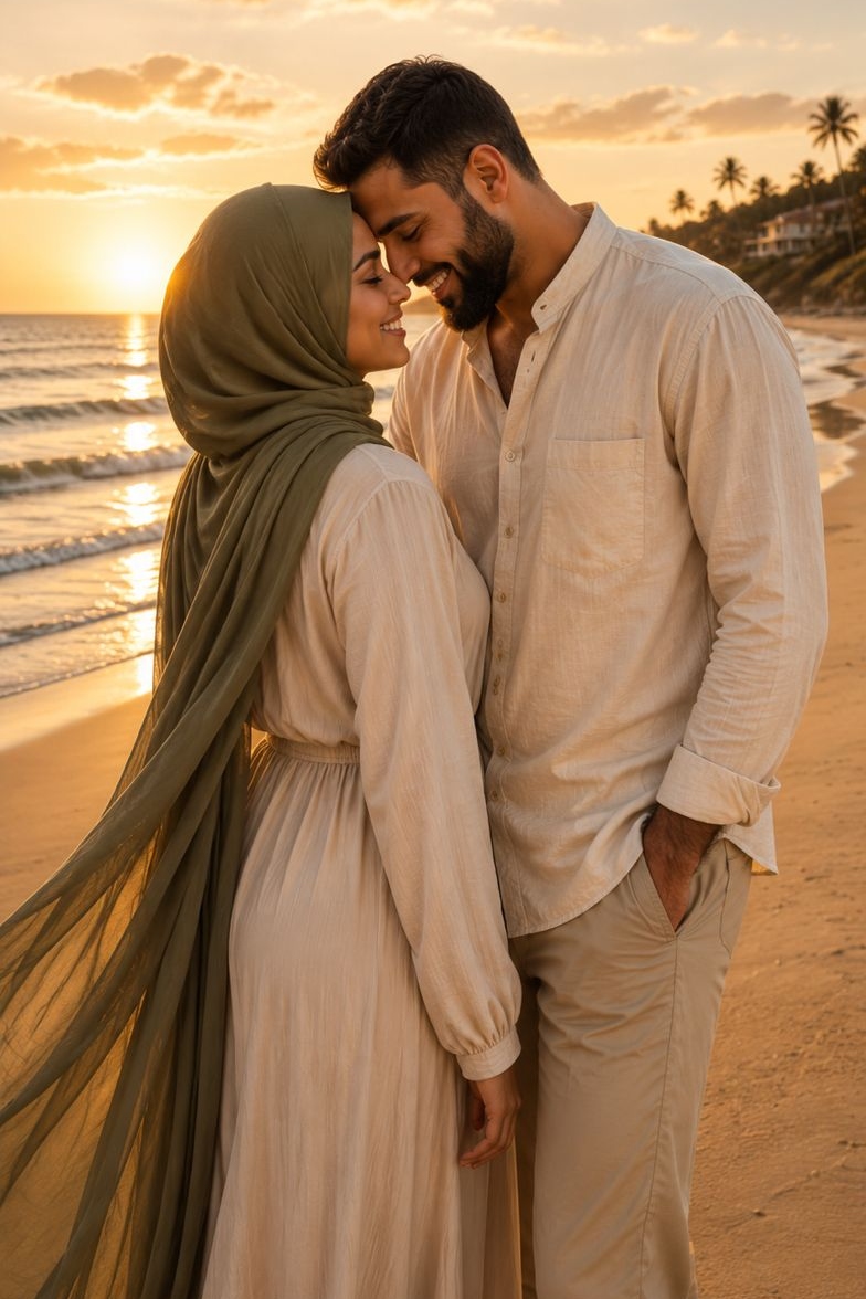 Couple close together on the beach