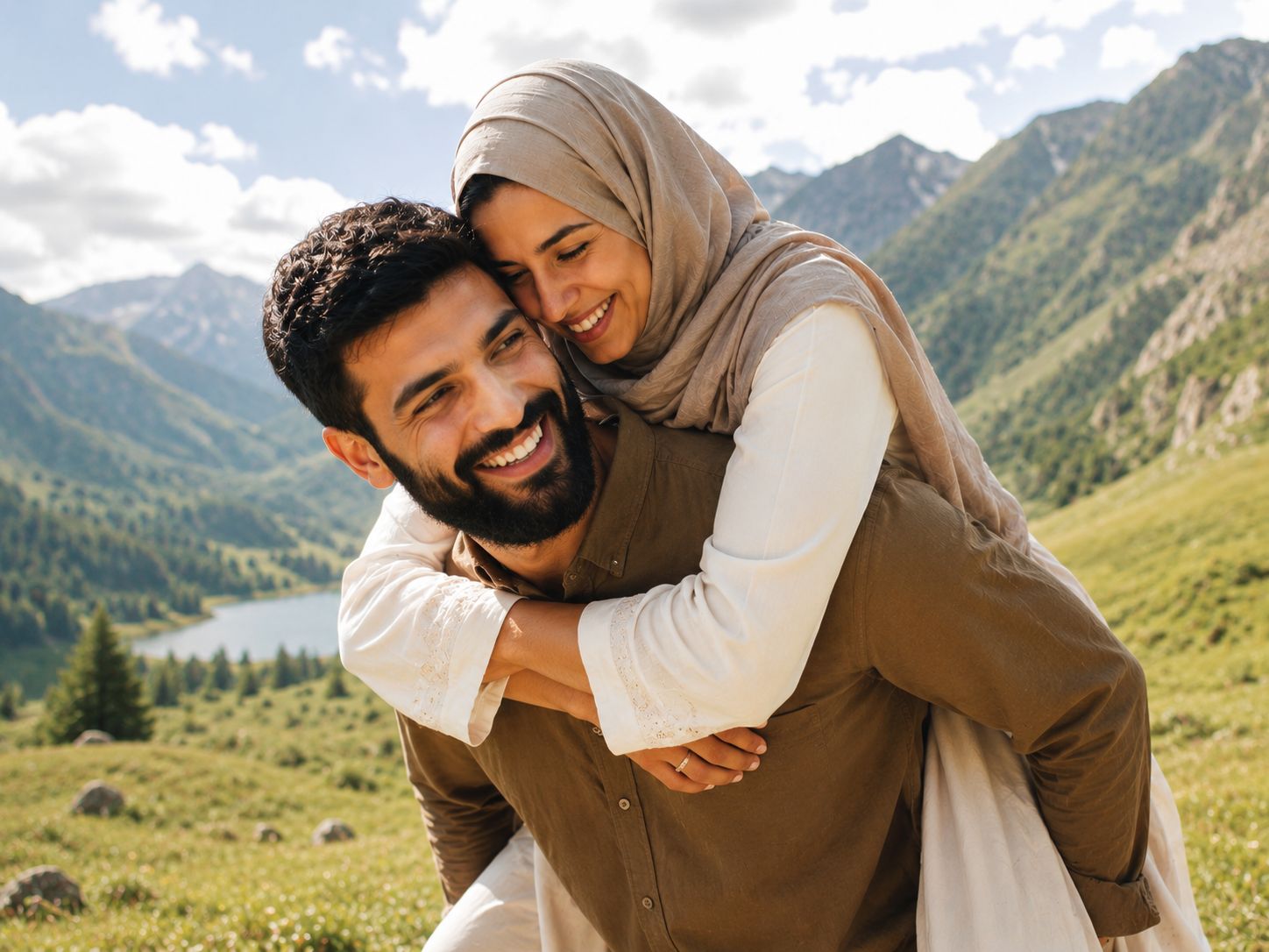 Happy couple in the mountains